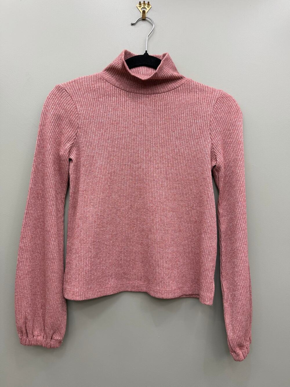 Madewell Pink Ribbed Turtleneck Sweater Balloon Sleeve Fitted Knit Small